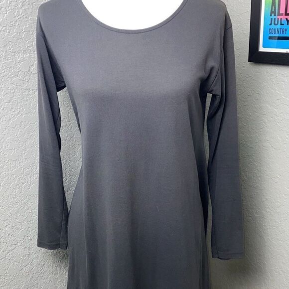 All Saints gray w/black sheer hem a sym midi dress jersey Sz M - Picture 2 of 7